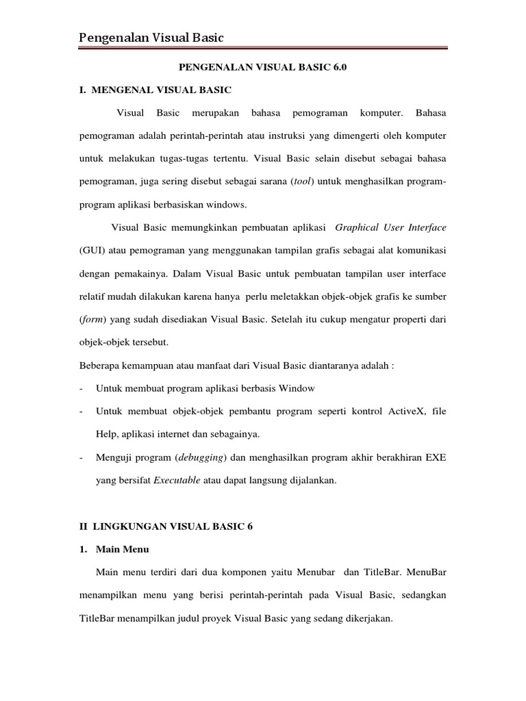 Pengenalan Visual Basic 6 0 PDF | PDF
