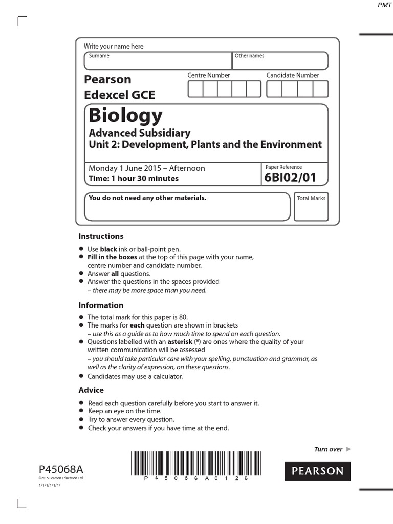 June 2015 QP - Unit 2 Edexcel Biology A-Level | PDF | Eukaryotes ...