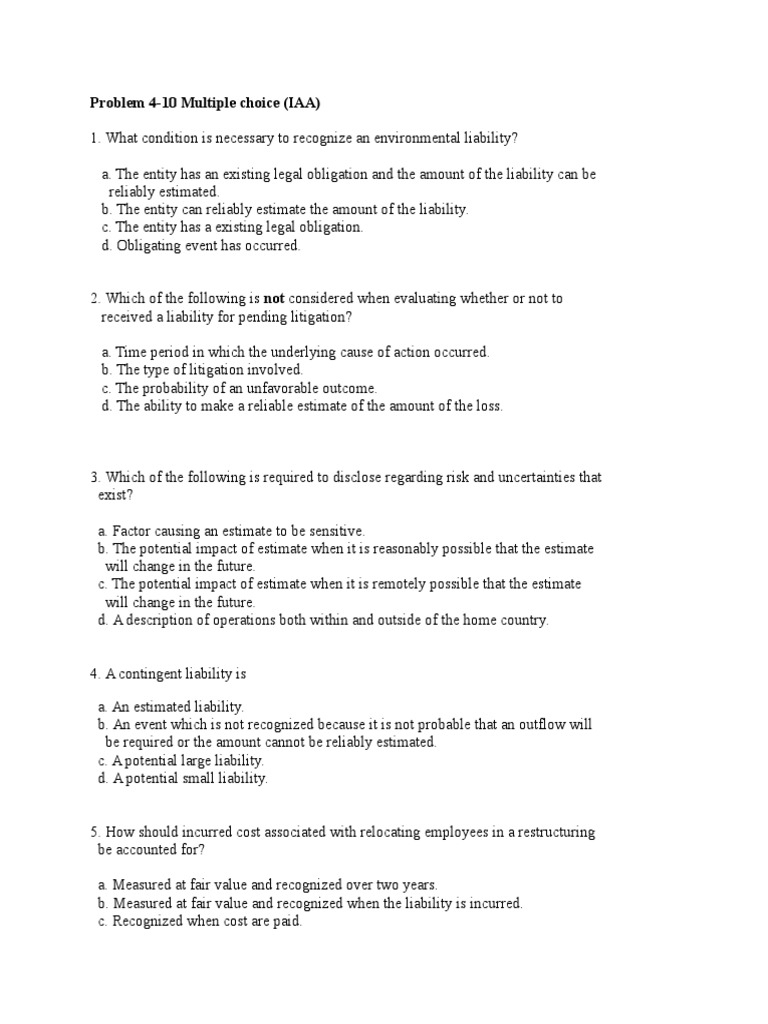 Problem 4-10 Multiple Choice (IAA) | PDF | Business | Finance & Money ...