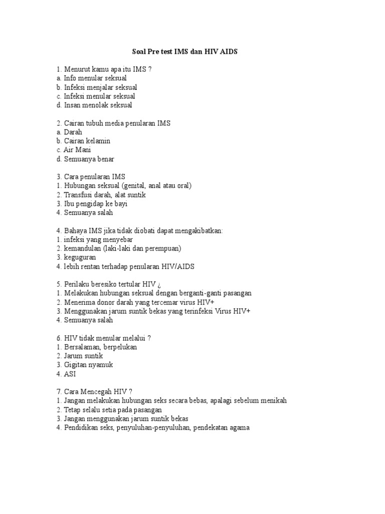 IMS dan HIV/AIDS: Mengenali Risiko dan Cara Pencegahan | PDF