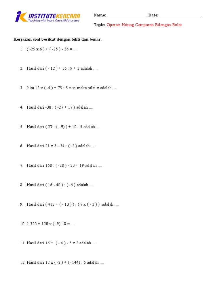 Mate Operasi Hitung Campuran Kelas 6