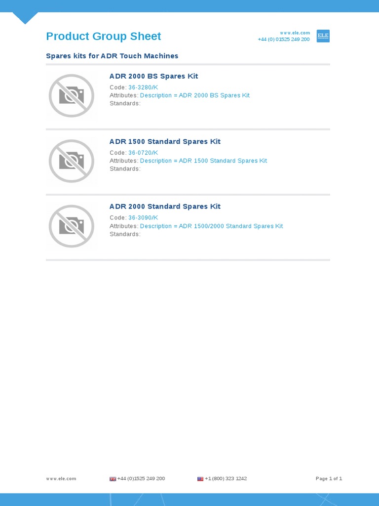 ADR 1500/2000 Spares Kits Overview | PDF | Technology & Engineering