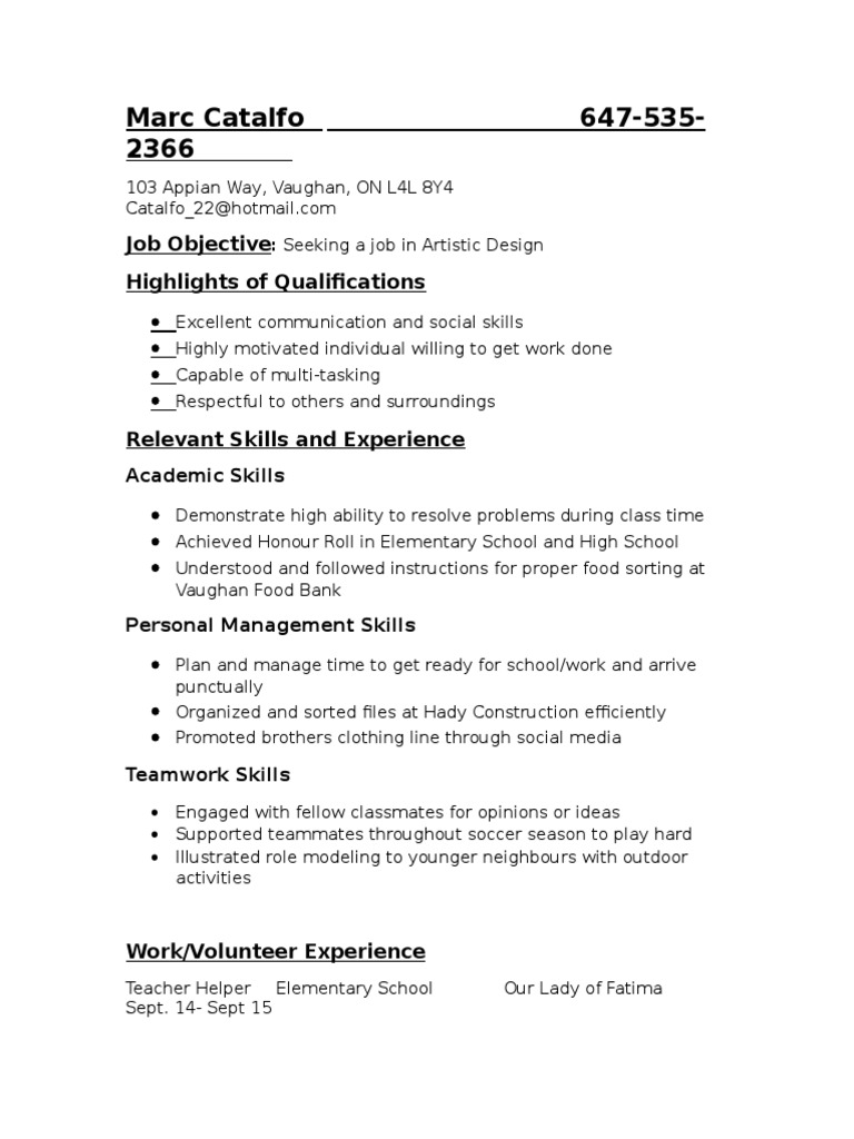 Marc Catalfo Resume 647 | PDF | Career & Growth