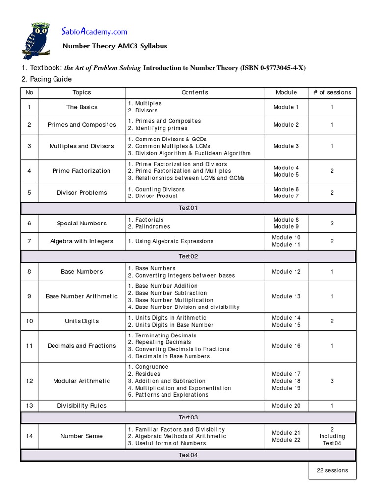 AMC8_NumberTheory_Syllabus Prime Number Arithmetic