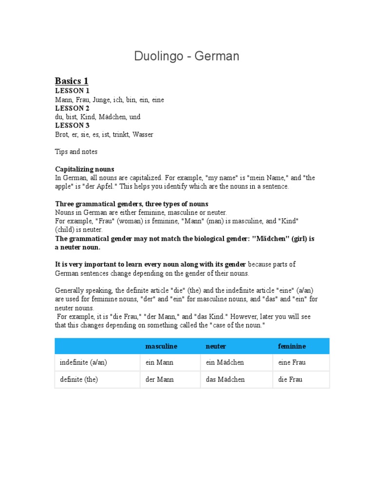 German - Duolingo | PDF | Grammatical Gender | Noun