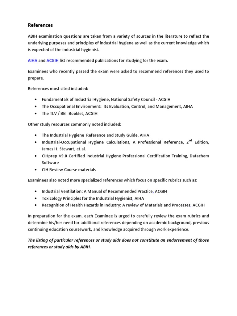 CIH Prepare for Exam RESOURCES.pdf | Occupational Hygiene | Test  (Assessment)