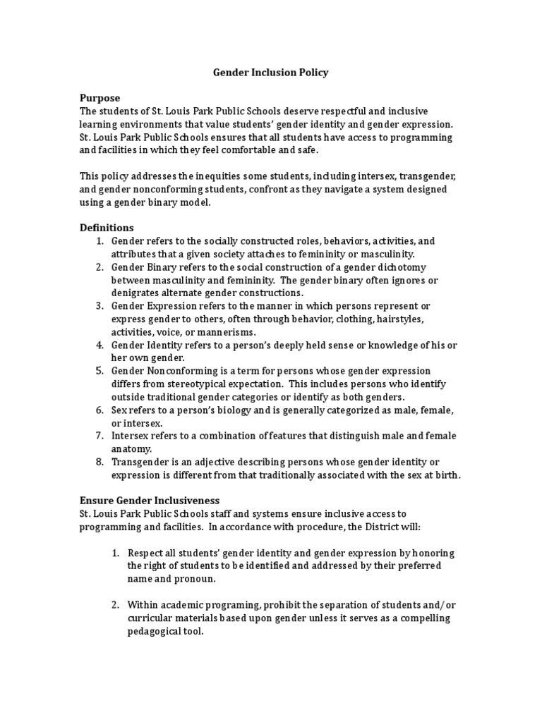 Inclusive Gender Identity Policy | PDF | Transgender | LGBTQIA+ Studies