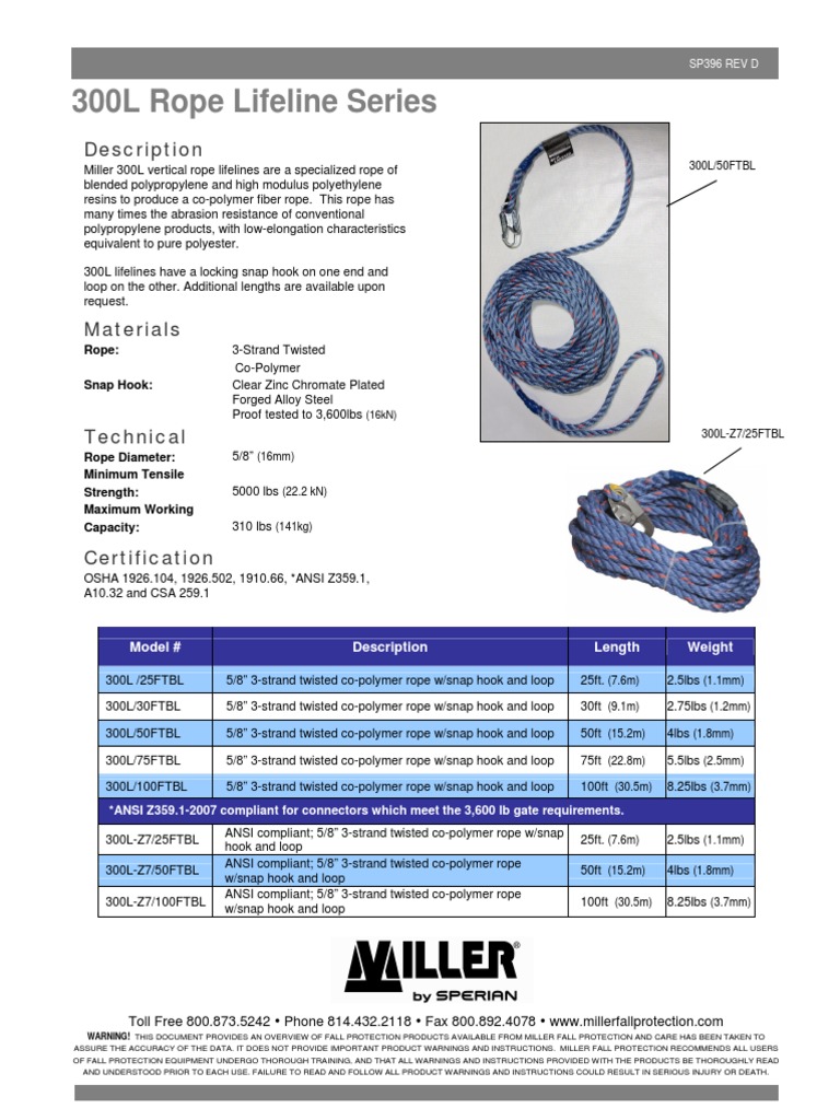 300L Rope Lifeline Specifications Guide | PDF | Rope | Building Materials