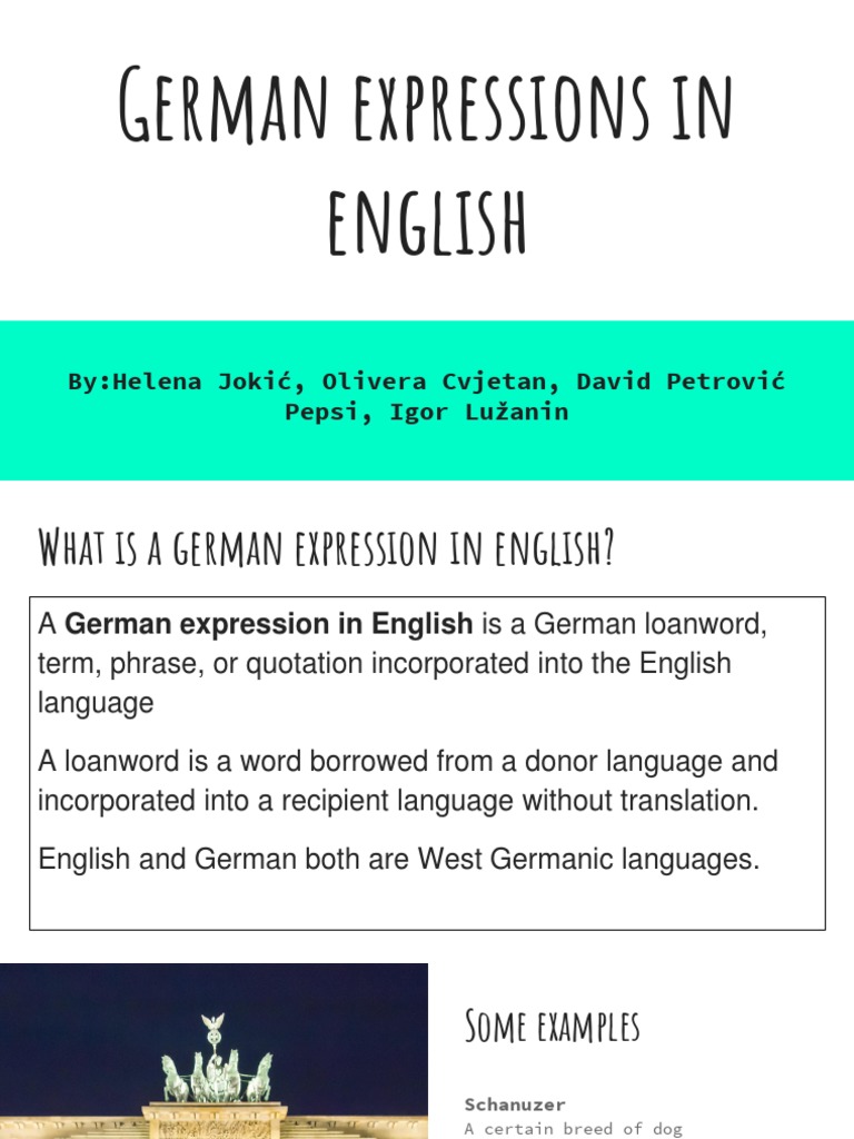 German Expressions in English: By:Helena Jokić, Olivera Cvjetan, David ...