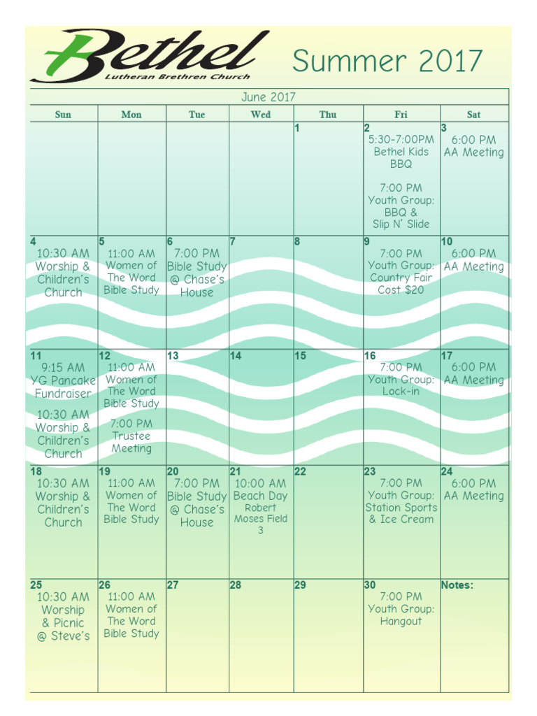 Bethel Calendar Summer 2017 PDF