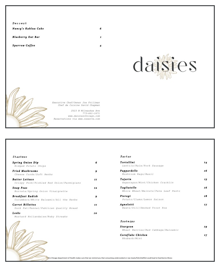 Daisies Menu PDF