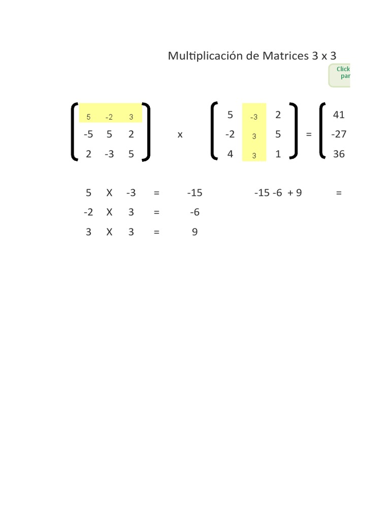 Planilla de Excel de Multiplicacion de Matrices 3x3