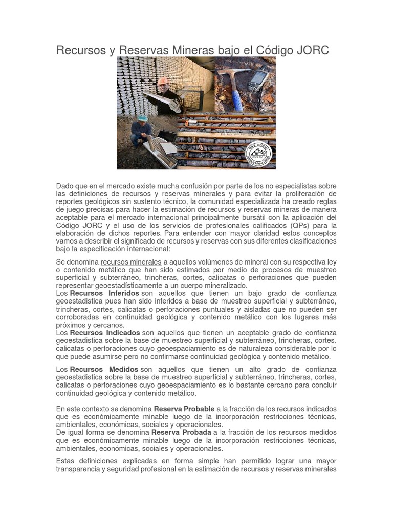 Definiciones de Recursos y Reservas Mineras | PDF | Minería | Geología