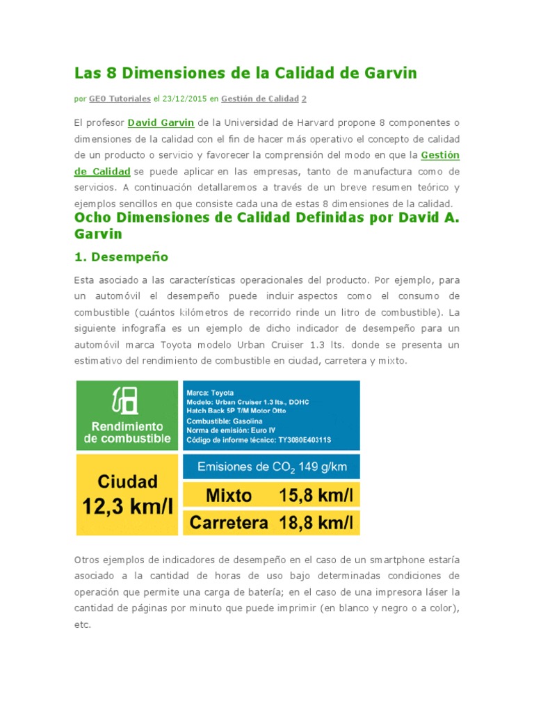Las 8 Dimensiones de La Calidad de Garvin | Descargar gratis PDF ...