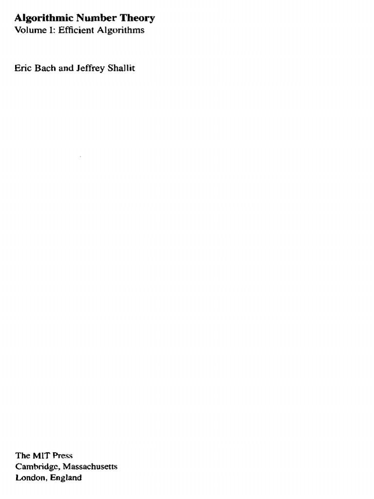 Algorithmic Number Theory, Vol. 1 Efficient Algorithms - Bach E., Shallit J. | PDF | Prime ...