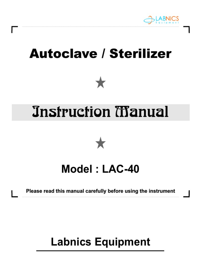 Autoclave / Sterilizer Instruction Manual PDF Sterilization