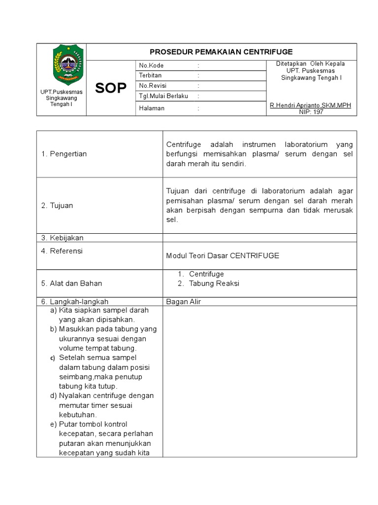 SOP Centrifuge PDF
