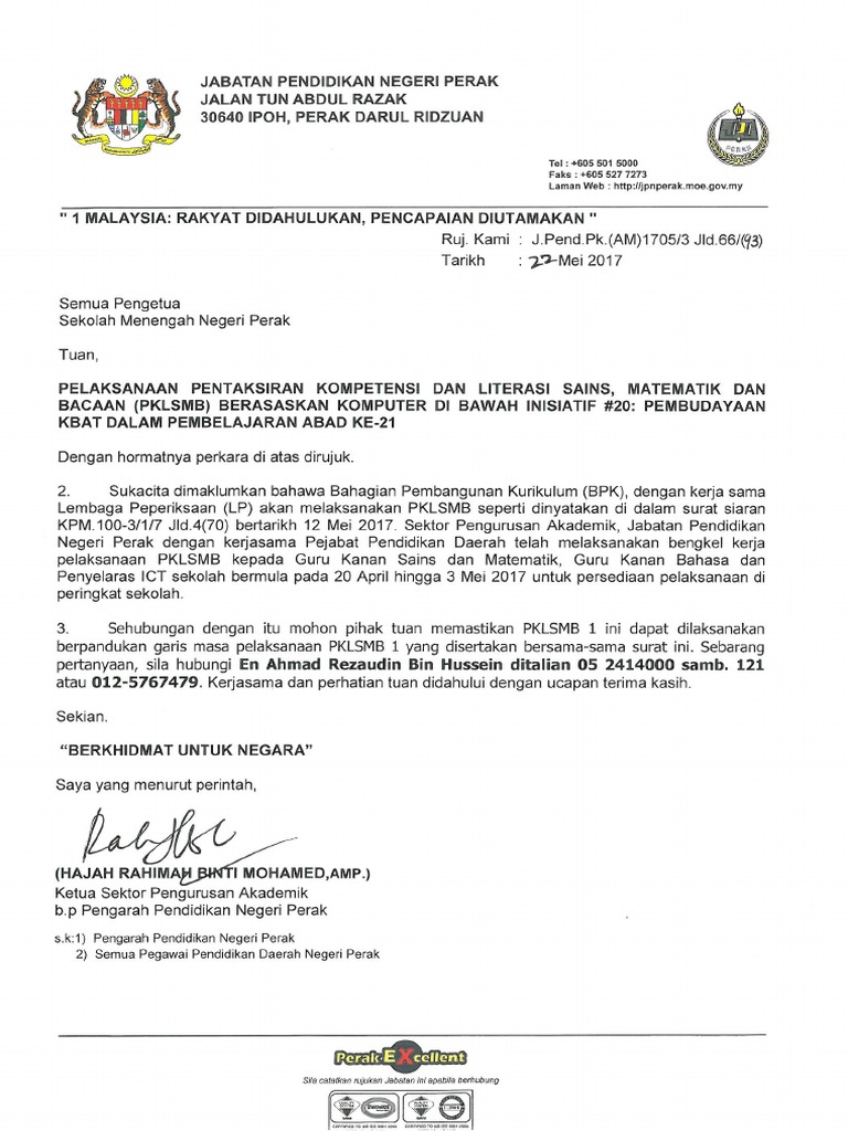 Pelaksanaan Pentaksiran Kompetensi Dan Literasi Sains Matematik Dan Bacaan Pklsmb