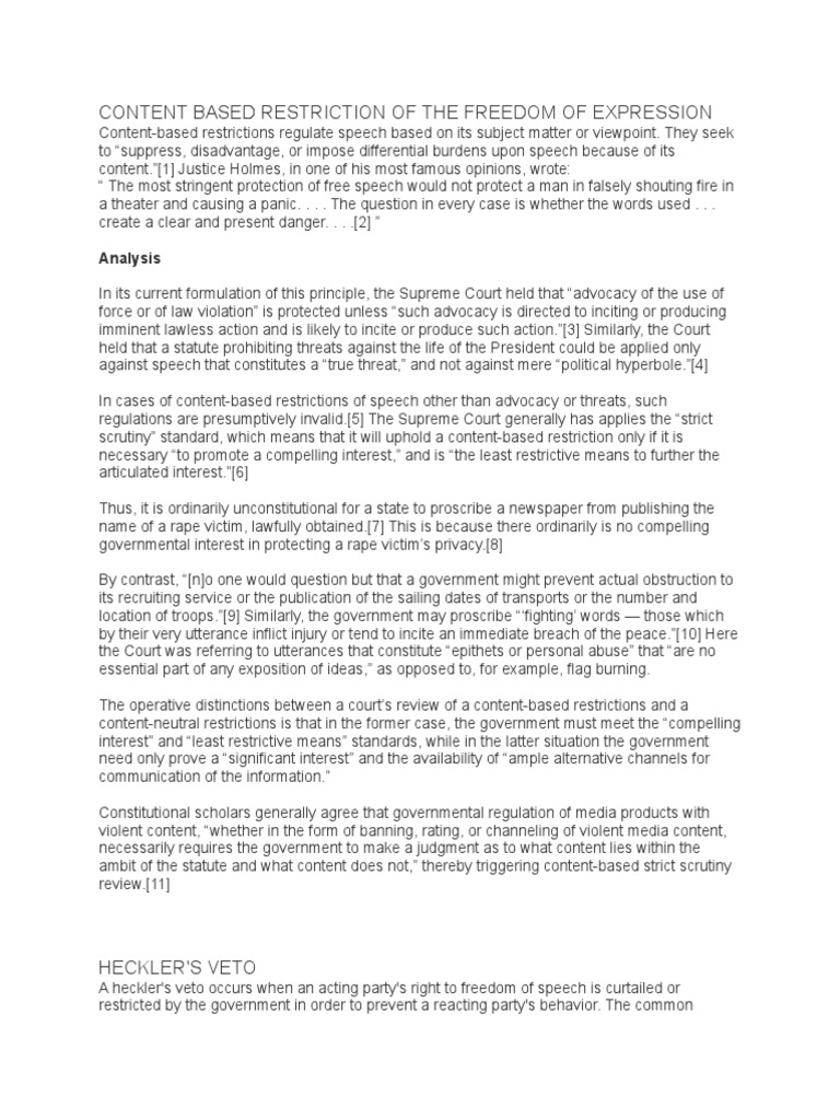 Content-Based Restrictions on Speech | PDF | Freedom Of Speech In The ...