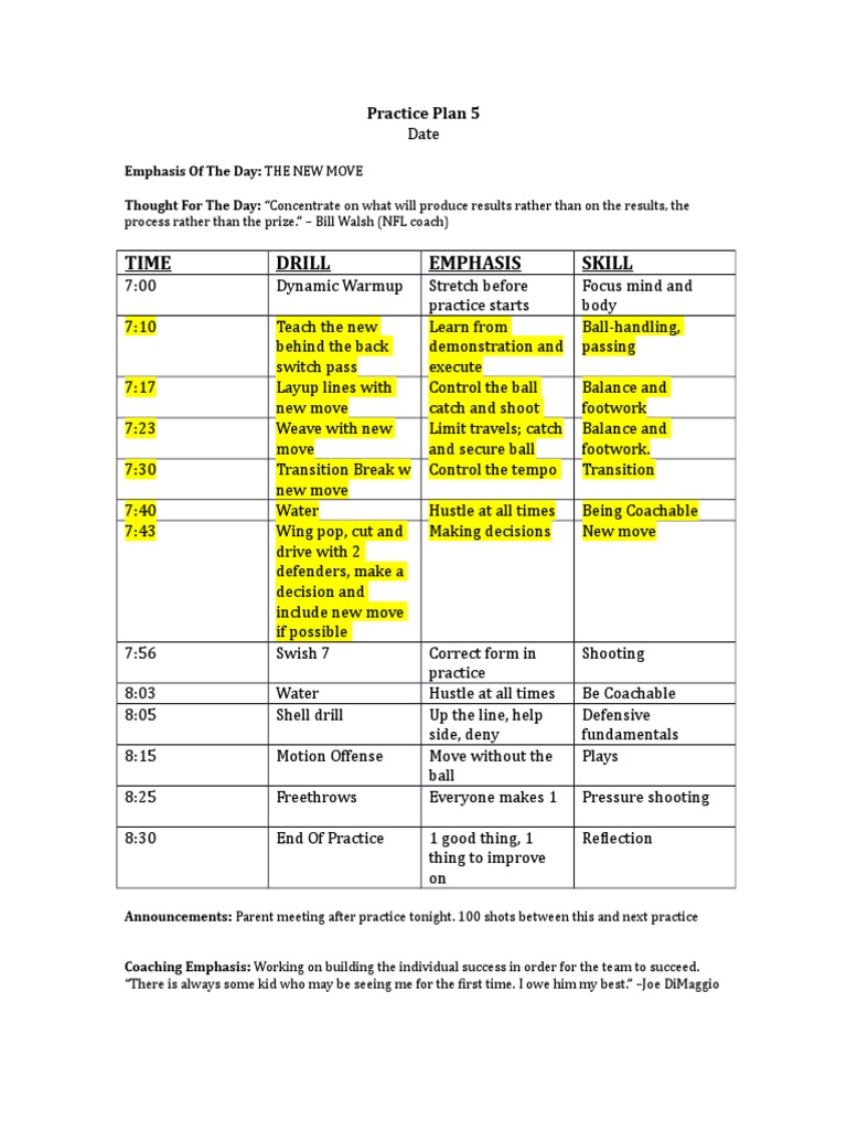 Practiceplan Example Biomech5 | PDF | Sports | Cognition