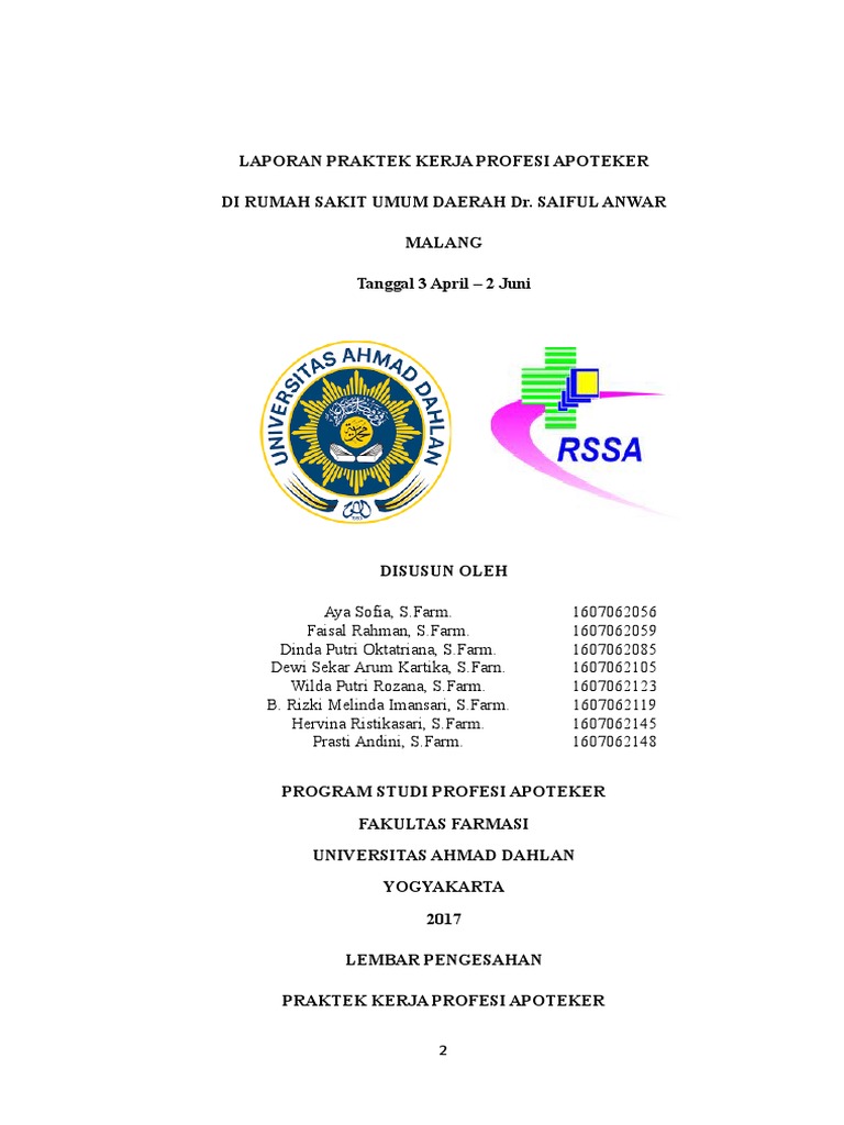 Laporan Praktek Kerja Profesi Apoteker Revisi Tanggal 7 Juni 2017