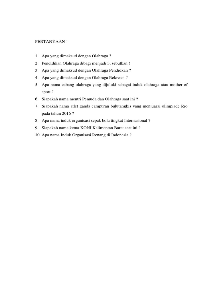 Soal Essay Seputar Olahraga