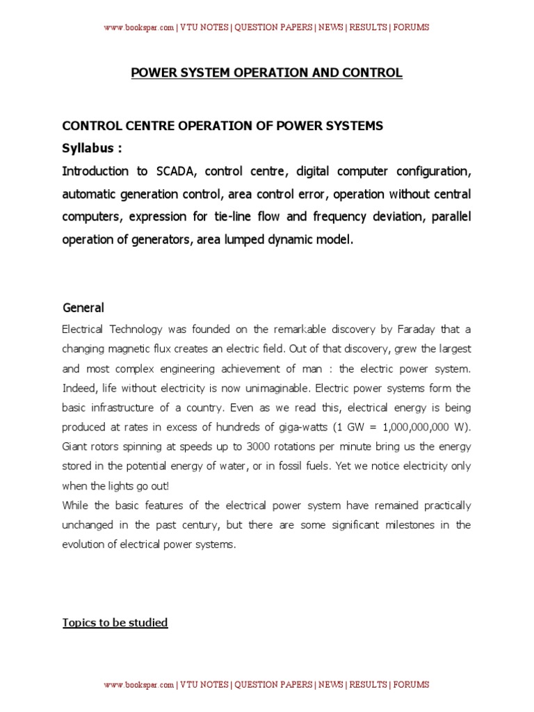 Control Centre Operation of Power Systems | PDF | Scada | Electric ...