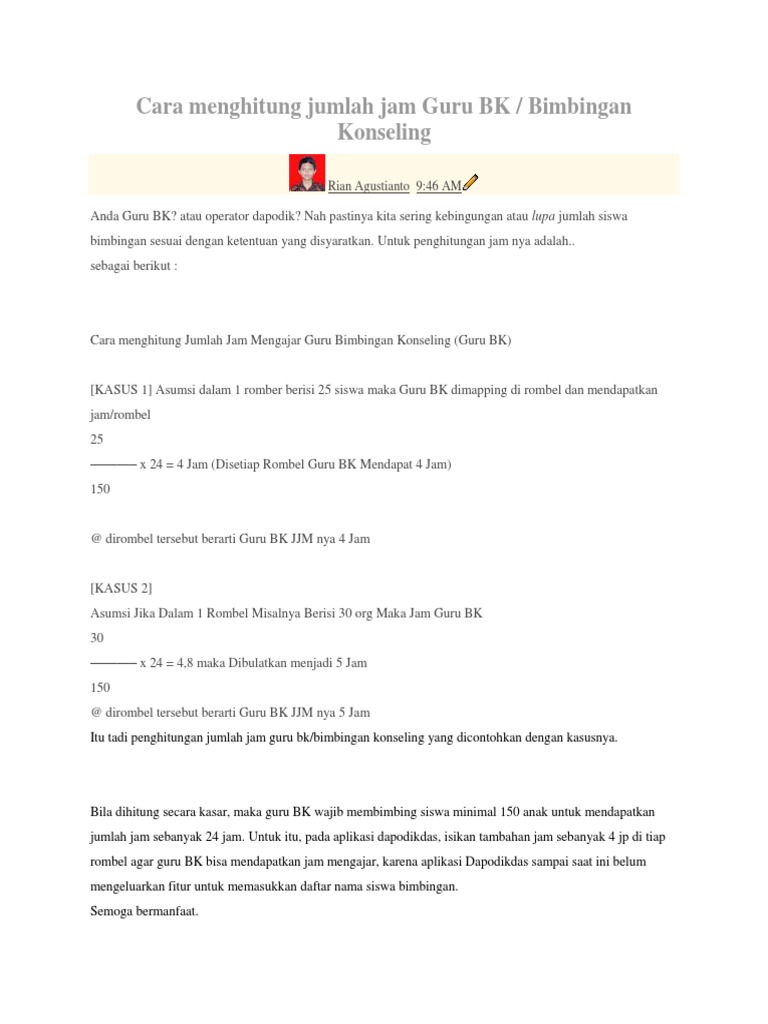 Cara Menghitung Jam Mengajar Guru Bk Seputaran Guru