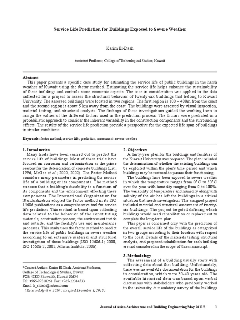 Service Life Prediction in Kuwait Buildings | PDF | Prediction | Statistics