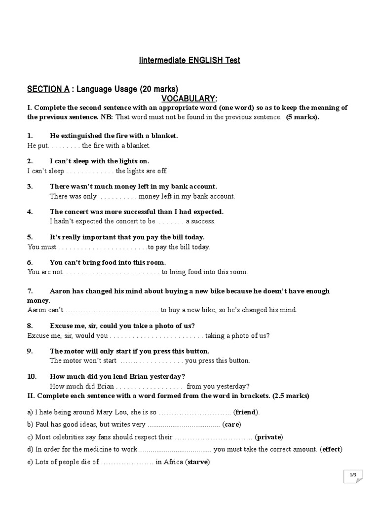 Intermediate English Test: Language Skills | PDF | Rms Titanic