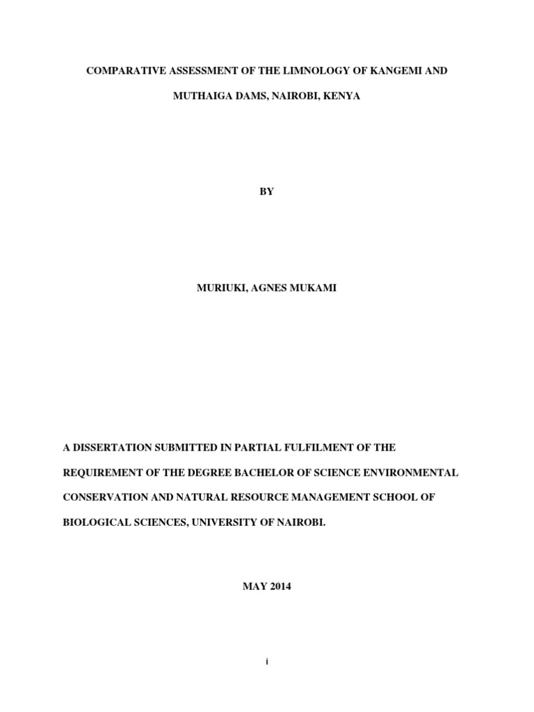 Water Quality Assessment Limnology Of Two Dams In Kenya Water Resources Reservoir