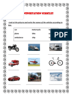 Transportation Vehicles: - Look at The Pictures and Write The Names of The Vehicles According To Box