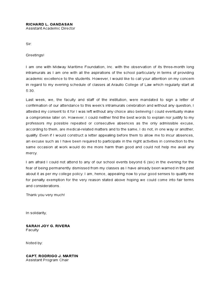 Excuse Letter | PDF