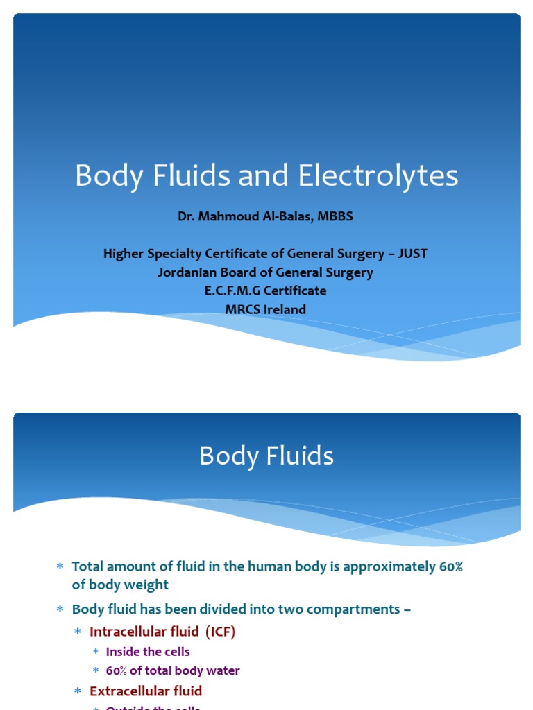 Body Fluids and Electrolytes Overview | PDF | Electrolyte | Diseases ...