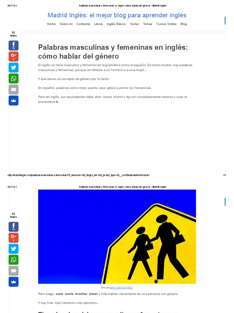 Palabras Masculinas Y Femeninas En Ingles Como Hablar Del Genero Madrid Ingles Tipologia Linguistica Idiomas