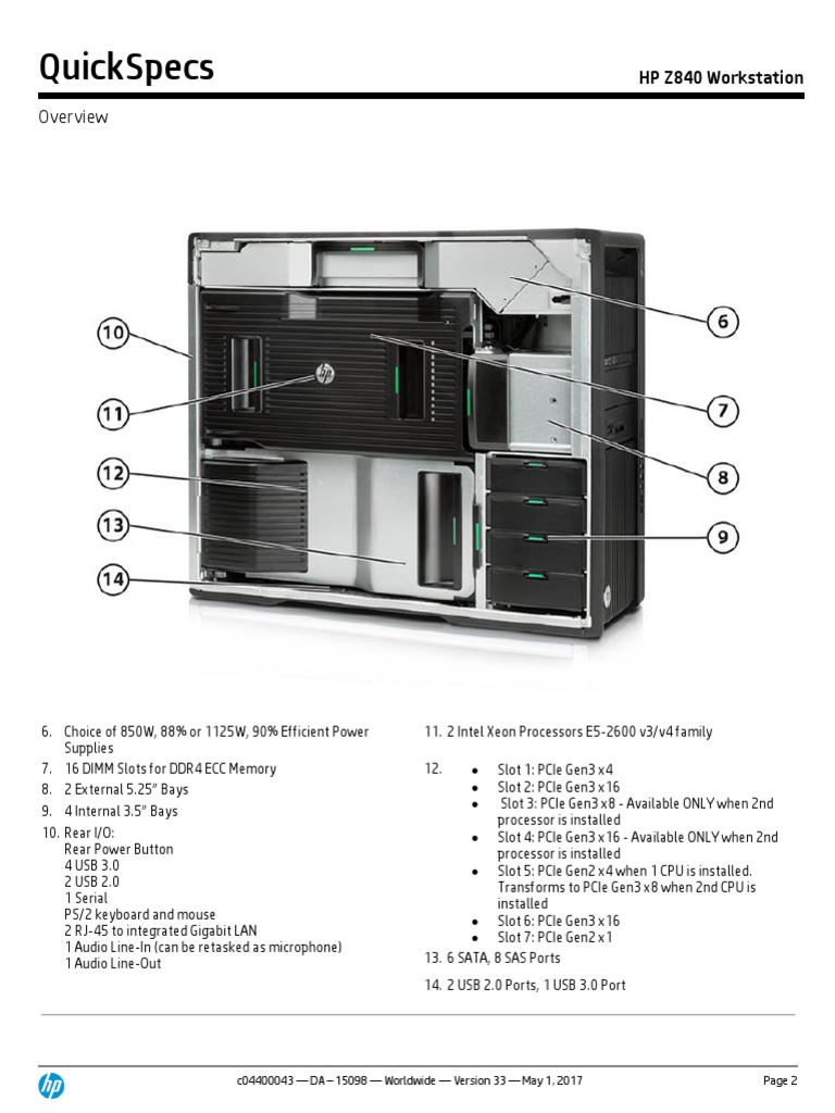 HP Z840 Workstation Specifications | PDF | Usb | Computer Architecture