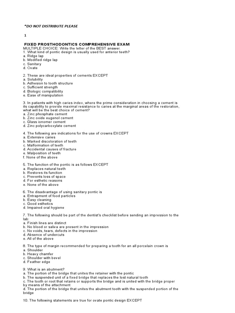 Prosthodontics MCQ PDF Dentistry Branches Dentistry