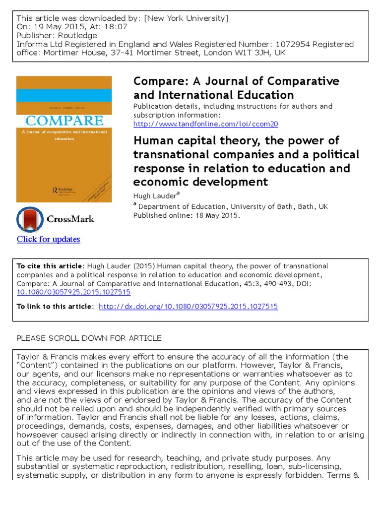 Human Capital Theory and Education's Role | PDF | Human Capital ...