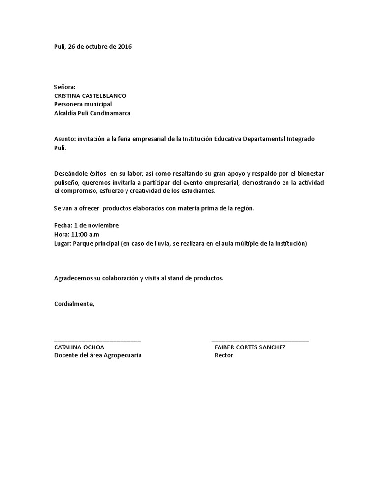 Carta Invitacion Feria Empresarial | PDF