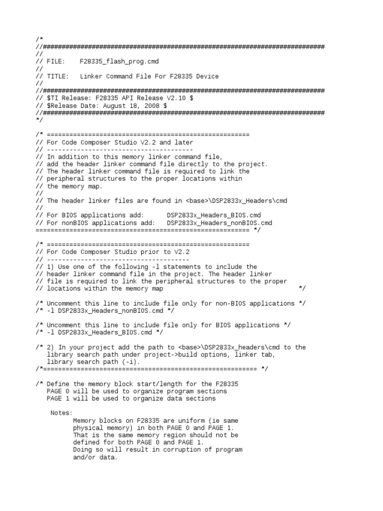 F28335 Device Linker Command File | PDF | Flash Memory | Random Access ...