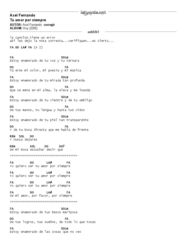 Axel Fernando Tu Amor Por Siempre Letra Y Acordes Acorde Musica Musica Grabada