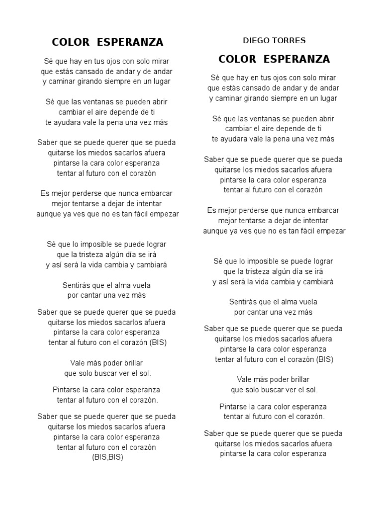 Color Esperanza Letra PDF Ocio