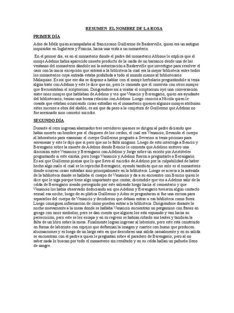 Resumen final en El Nombre de La Rosa Existencia Filosofía