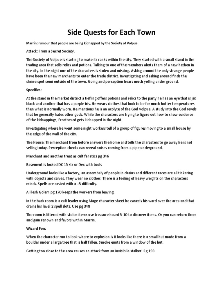Town-Specific Side Quests Guide | PDF | Leisure