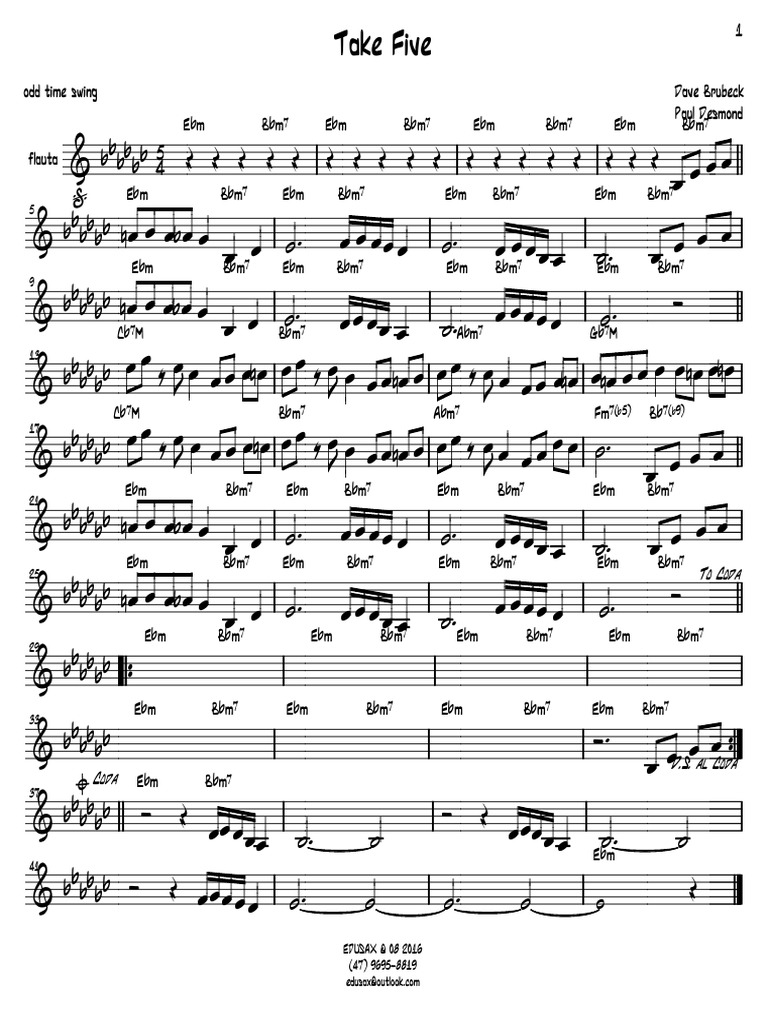 Take Five Brubeck - 3 Tons - Ebm | PDF | Jazz | Leisure
