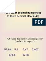 I Can Order Decimal Numbers Up To Three Decimal Places (4a)