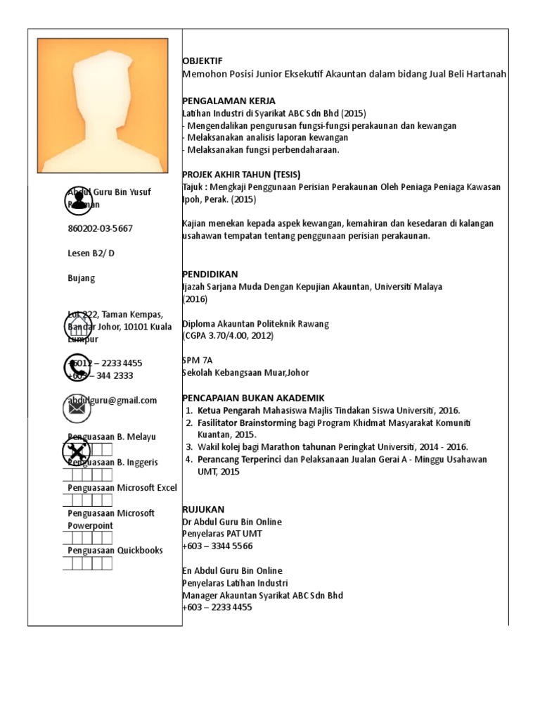 Contoh Resume Terbaik Pdf