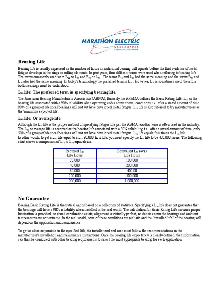 Bearinglife L10 and L50 PDF PDF
