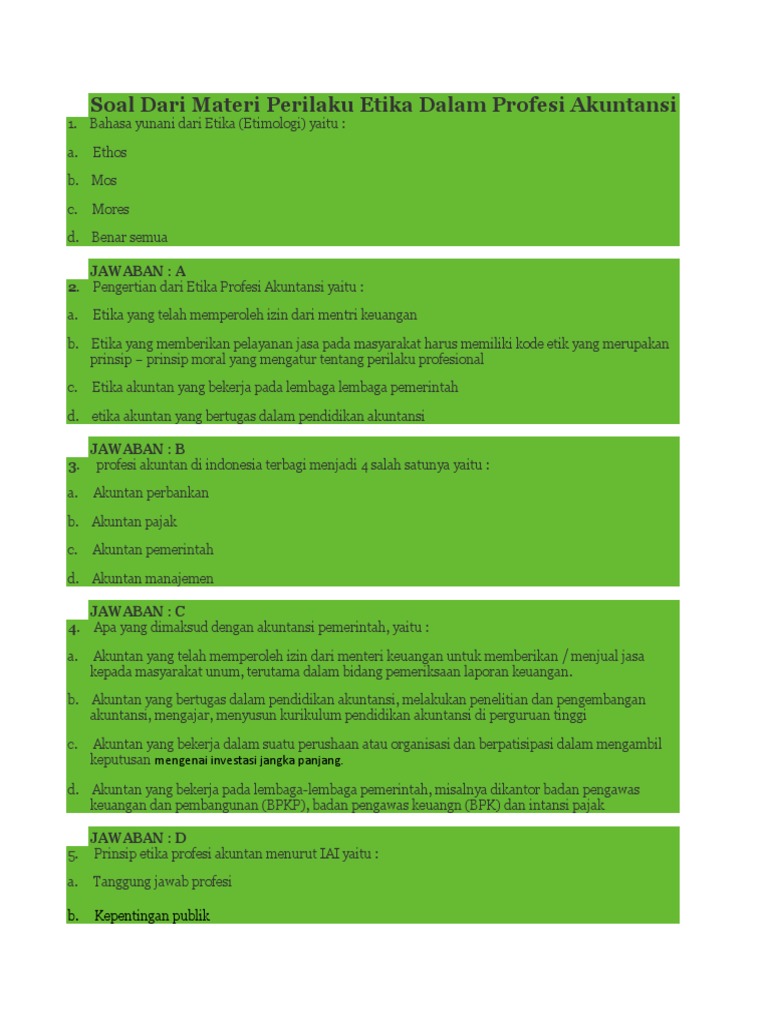 Soal Dari Materi Perilaku Etika Dalam Profesi Akuntansi