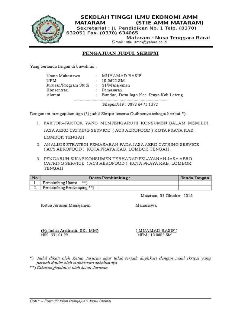 Formulir Pengajuan Judul Skripsi